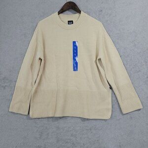 NEW Gap Womens Beige Cotton Knit Pullover Sweater L Long Sleeve Crewneck…